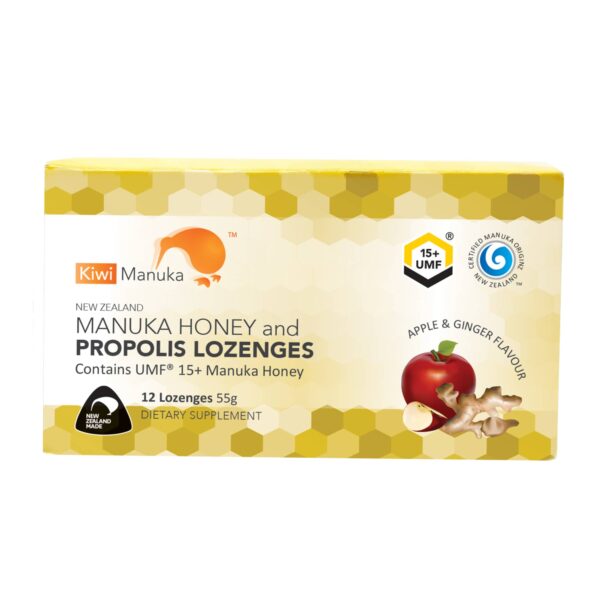 KIWI MANUKA UMF 15+ / 514+ MGO MANUKA HONEY & PROPOLIS LOZENGES (APPLE & GINGER)