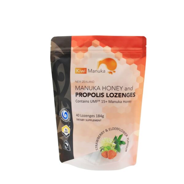 KIWI MANUKA UMF 15+ / 514+ MGO MANUKA HONEY & PROPOLIS LOZENGES (STRAWBERRY) - Image 3