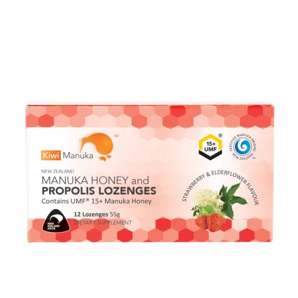 KIWI MANUKA UMF 15+ / 514+ MGO MANUKA HONEY & PROPOLIS LOZENGES (STRAWBERRY)