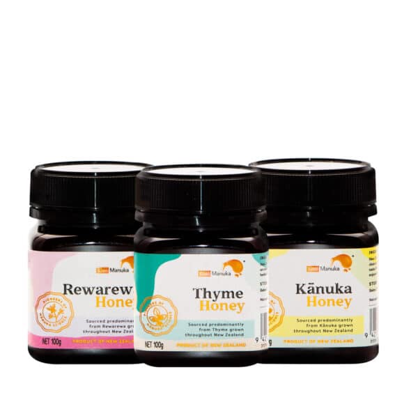 Kiwi Manuka 3 x 100g honey (3 x Floral - Rewarewa + Thyme + Kanuka) + gift bag