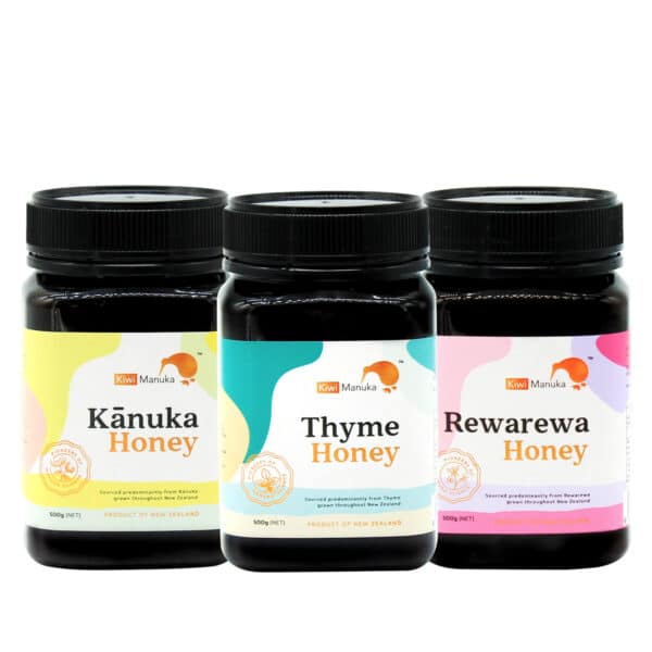 Kiwi Manuka 3 x 500g honey (3 x Floral - Rewarewa + Thyme + Kanuka) + gift bag