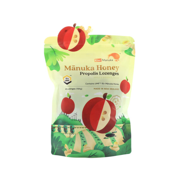 KIWI MANUKA UMF 15+ / 514+ MGO MANUKA HONEY & PROPOLIS LOZENGES (APPLE & GINGER)