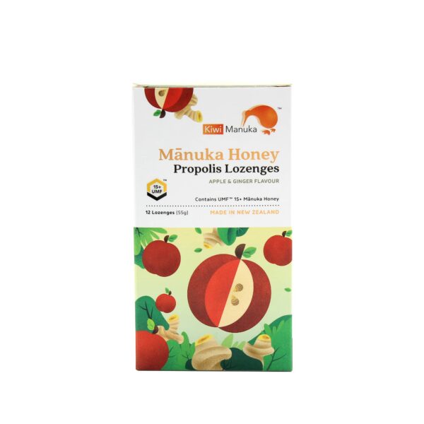 KIWI MANUKA UMF 15+ / 514+ MGO MANUKA HONEY & PROPOLIS LOZENGES (APPLE & GINGER)