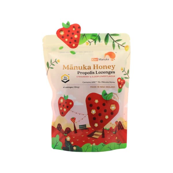 KIWI MANUKA UMF 15+ / 514+ MGO MANUKA HONEY & PROPOLIS LOZENGES (STRAWBERRY)