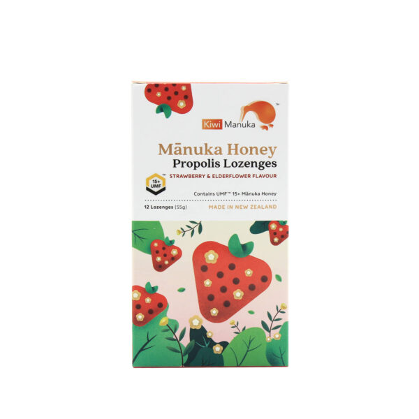 KIWI MANUKA UMF 15+ / 514+ MGO MANUKA HONEY & PROPOLIS LOZENGES (STRAWBERRY)